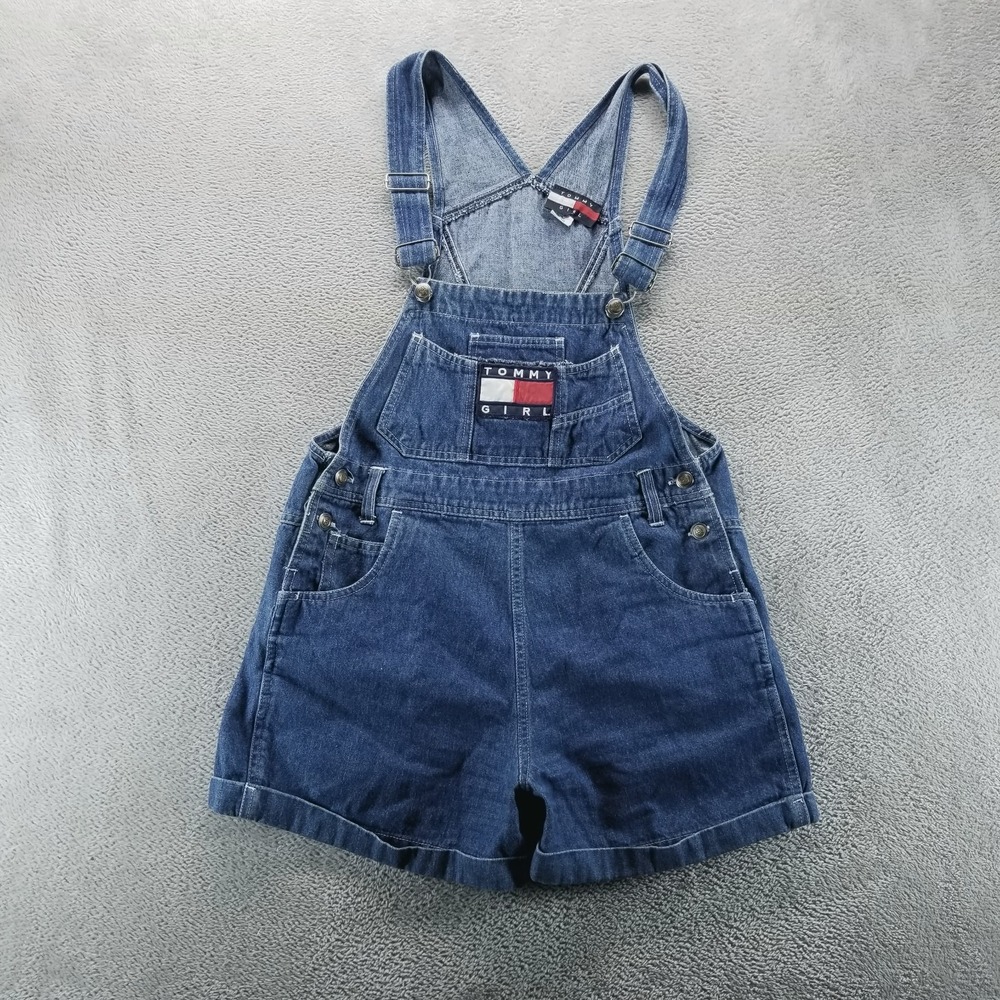 VTG Tommy Hilfiger Overalls Shorts Womens M Denim Shortalls Bib Romper 90s